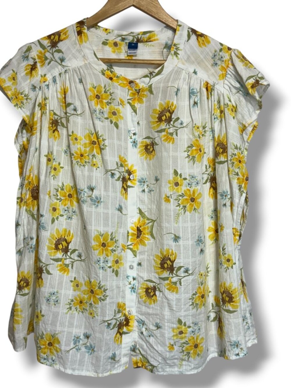 Old Navy Button-Down Sunflower Floral Shirt Sz 3X Boho Cottage Farmers Market